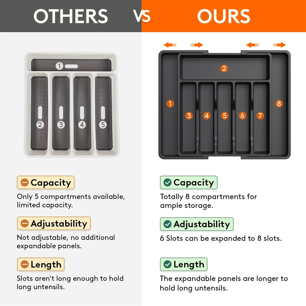 منظم درج أدوات المائدة الفضية القابل للتعديل